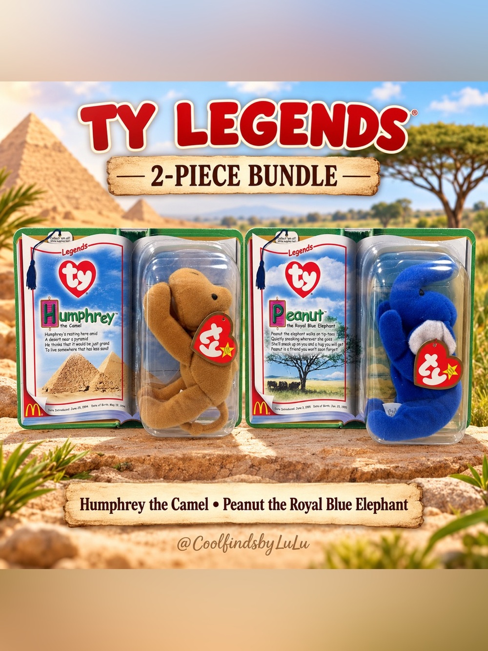 Vintage 2000 McDonald’s TY Teenie Beanie Babies Legends Bundle Camel & Blue Elep